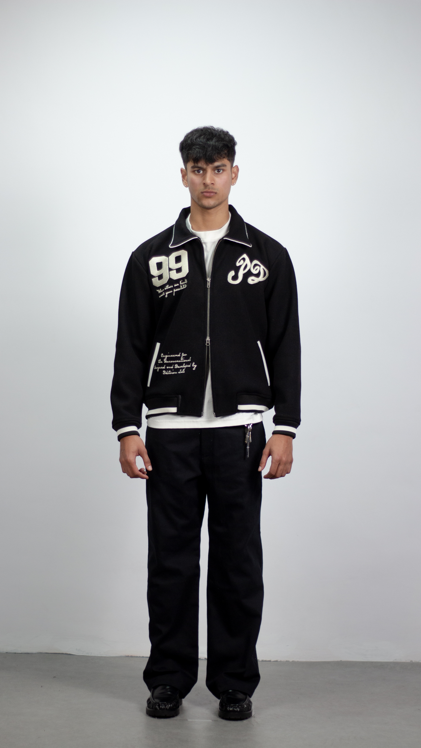 Wool Varsity Jacket in Black