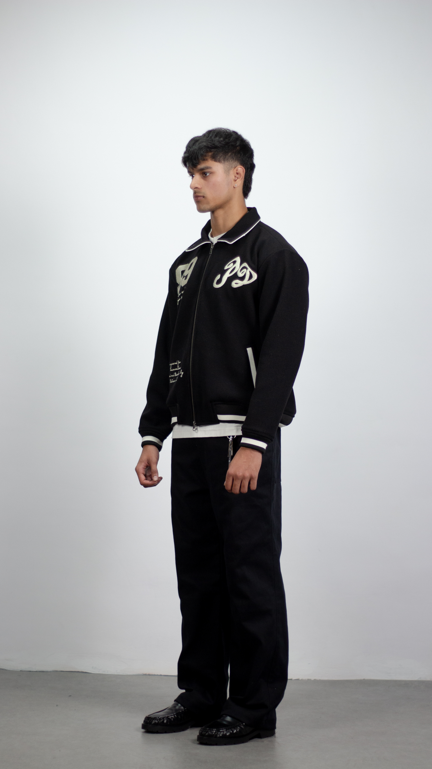 Wool Varsity Jacket in Black