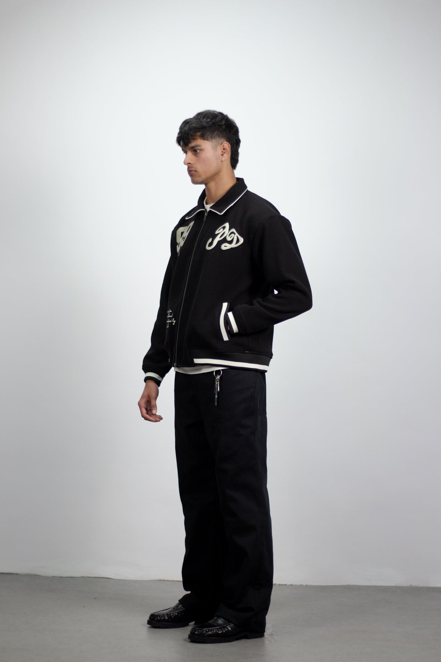 Wool Varsity Jacket in Black