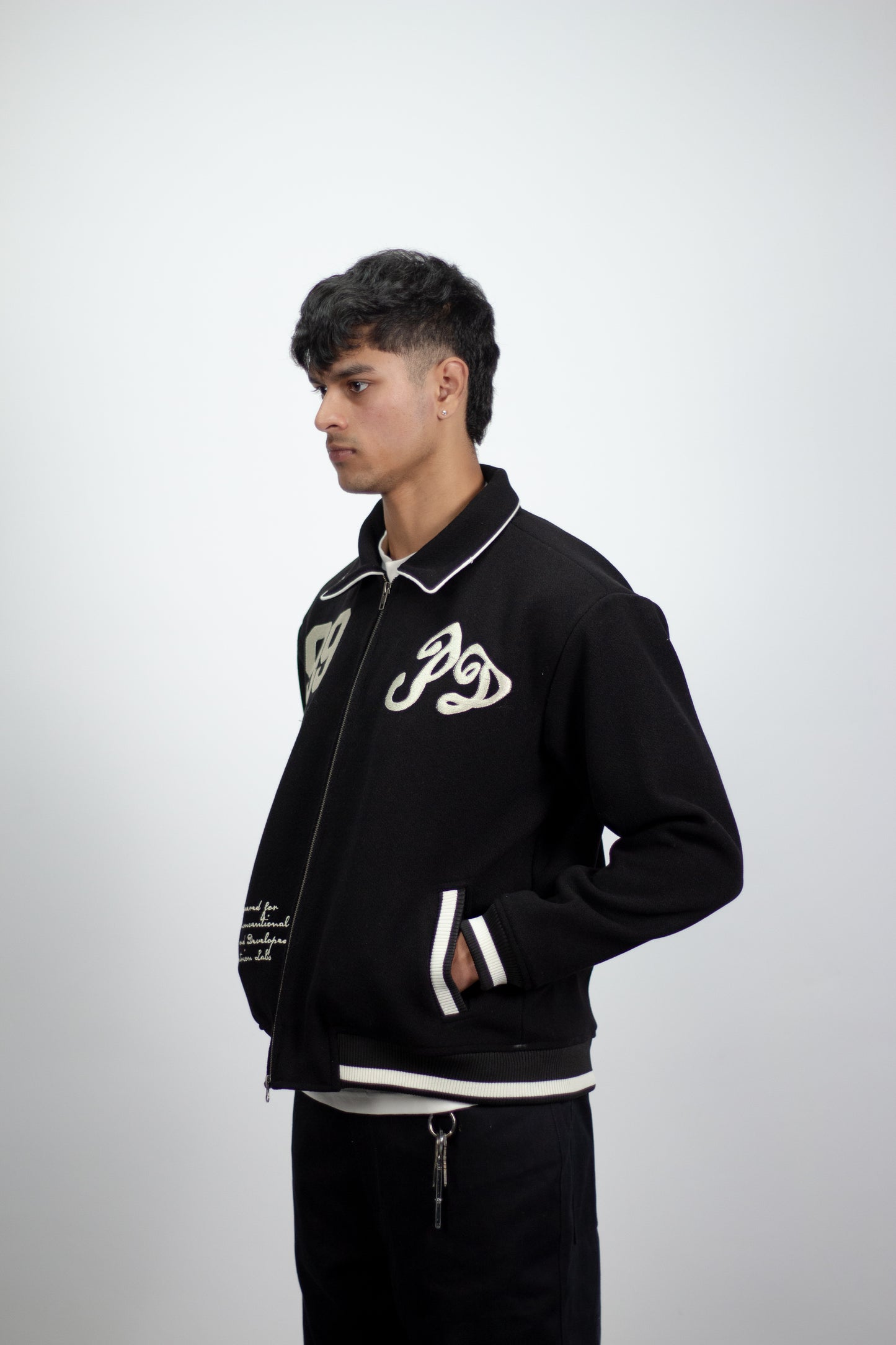 Wool Varsity Jacket in Black